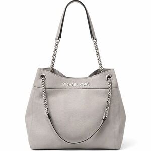 Michael Kors Gray Pebbled Leather Silver Chain & Hardware Shoulder Tote Bag
